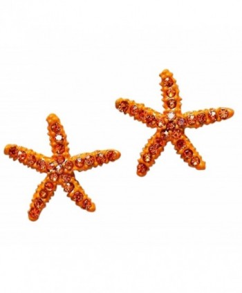 Adorable Sparkling Orange Crystal Starfish Stud Earrings Silver Tone Fashion Jewelry for Teens and Women - CA11GK7P847