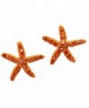 Adorable Sparkling Orange Crystal Starfish Stud Earrings Silver Tone Fashion Jewelry for Teens and Women - CA11GK7P847