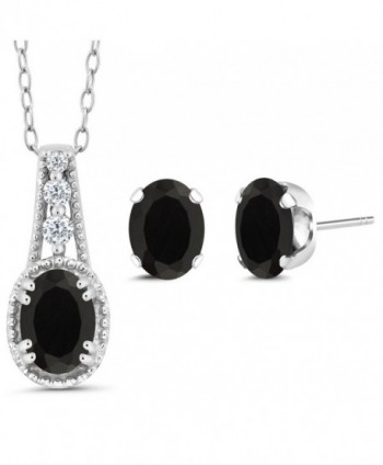 1.25 Ct Oval Black Onyx 925 Sterling Silver Pendant Earrings Set - CE11H4IYXC9