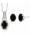 1.25 Ct Oval Black Onyx 925 Sterling Silver Pendant Earrings Set - CE11H4IYXC9