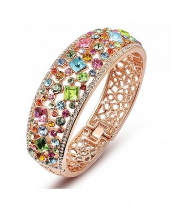 Qianse ?Party Queen? Rose Gold Plated 7.5" Bangle Bracelet with Multicolor Austrian Preciosa Crystals - CF11WIUUVQF