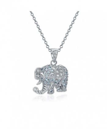 Bling Jewelry Lucky Elephant CZ Pendant Rhodium Plated Necklace 18 Inches - CB119B12RGL