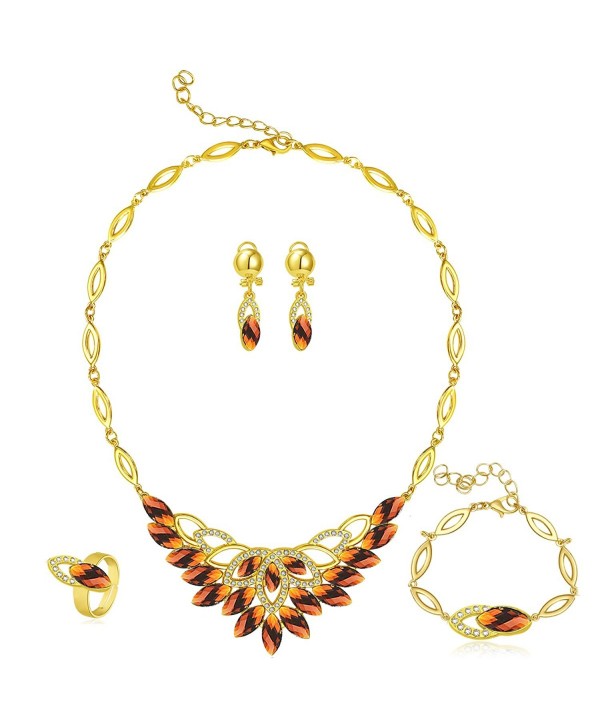 MOOCHI 18K Gold Plated Oval Beads Scrafe Pattern Jewelry Set Brown - CR12GRJMF1B