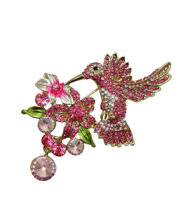 TTjewelry 2.95" Pretty Wings Hummingbird Flower Cluster Austria Crystal Bird Brooch Pin - Pink - CL12BBOWXKF