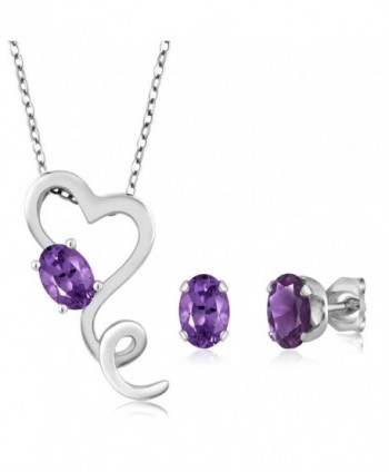 1.95 Ct Purple Amethyst 925 Sterling Silver Heart Pendant Earrings Set with 18 Inch Silver Chain - CC116ELVMGR