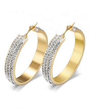 Stainless Steel Hoop Earring for Women Square Tube White CZ Diamond Acccent-18K Gold Plated - CH1237MYJ01