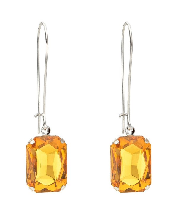 EVER FAITH Rhinestone Crystal Vintage Inspired Square Hook Dangle Earrings - Topaz Color Silver-Tone - CI11BGDKEDF