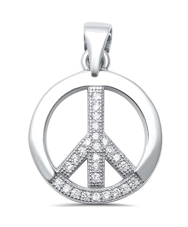 Sterling Silver Round Cubic Zirconia Peace Sign Charm Pendant - CN17Y2CH89K