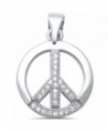 Sterling Silver Round Cubic Zirconia Peace Sign Charm Pendant - CN17Y2CH89K