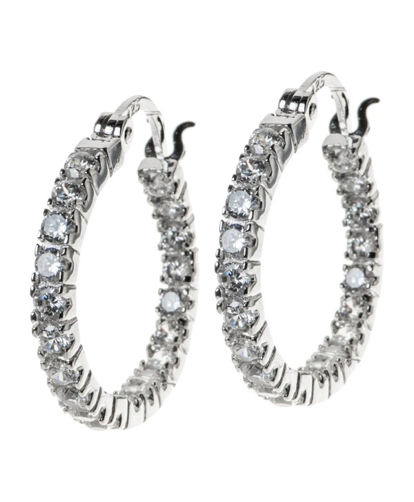 2 pcs Rhodium on .925 Sterling Silver Round Ring Clear Cz Crystal Hoop Earring Set - CN11GGZPOM9