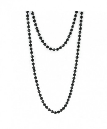 Simulated Pearl Strand Necklace for Women 8mm Pearl Bead Manual Collar Necklace Black Long 55" - CW182YW996G