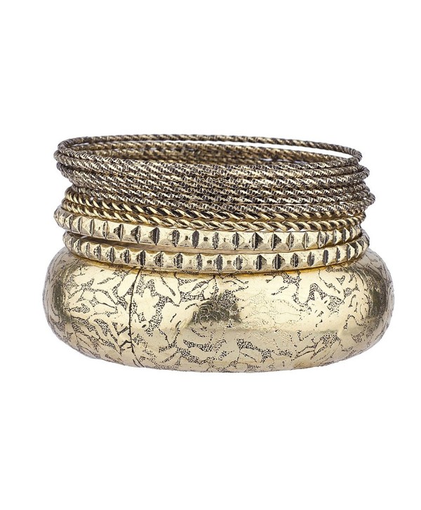 Lux Accessories Floral Flower Twisted Braided Multiple Bangle Set - Burnish Gold - CF127M2YLGJ