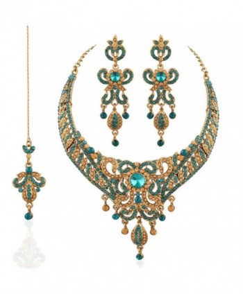 I Jewels Traditional Necklace Set with Maang Tikka for Women M4021Sb (Turquoise) - C312NA2HGPM