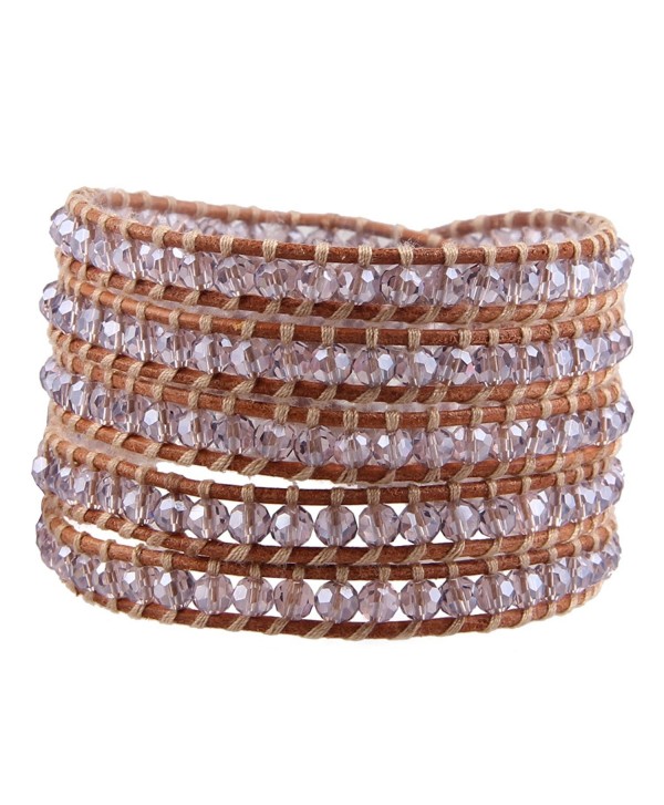KELITCH Women Lavender Crystal Beads 5 Wrap Bracelet Handmade Exclusive Women Gifts - C9120ABLKTT