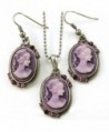 Purple Cameo Necklace Pendant Dangle Earrings Fashion Jewelry Set - CP119A9I35R