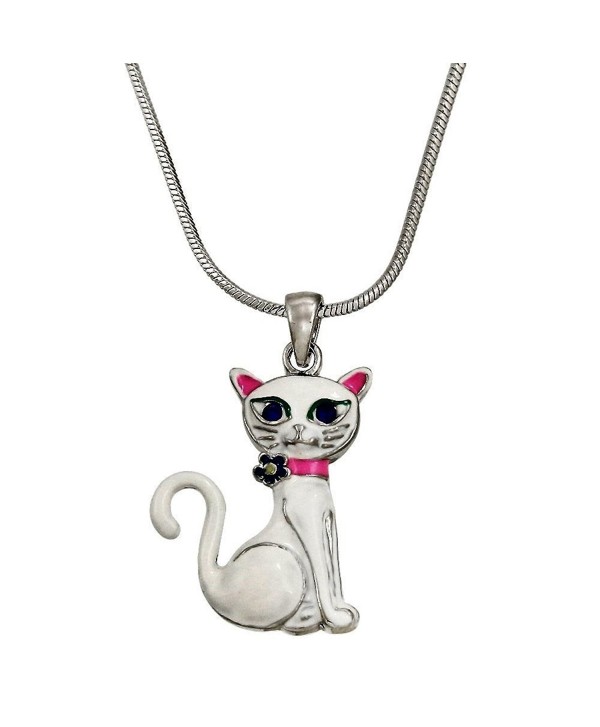 DianaL Boutique White Kitty Cat Pendant Necklace 18" Chain Enameled Gift Boxed Fashion Jewelry - C312ICYZ345