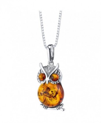 Baltic Amber Owl Pendant Necklace Sterling Silver Cognac Color - CI12LNPCTXD
