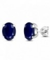 925 Sterling Silver Blue Sapphire Gemstone Birthstone Stud Women's Earrings (3.58 Cttw- 8X6MM Oval) - CV119CP6XN9