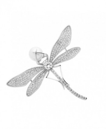 SHAN LI HUA Flower Brooch Pins for Womens Ladies Shell Pearl Safety pin Accessories White Gold - White Dragonfly - CN188YSN8CE