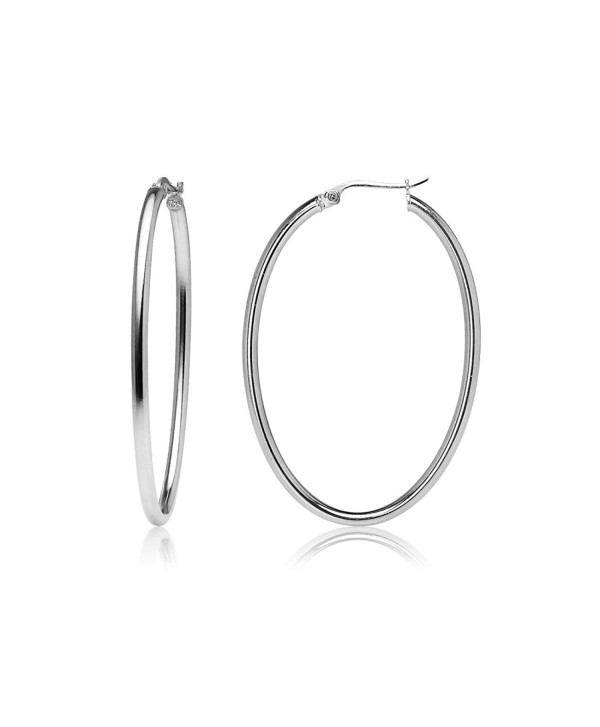Sterling Silver 2mm Oval Hoop Earrings- Sizes 15mm 20mm 25mm or 30mm- Choose Color- One Pair Set - 30mm-Silver - C3187LYYS02