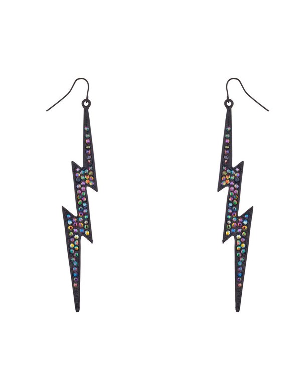 Lux Accessories Rainbow Pave Crystal Lightning Bolt Black Dangle Earrings - CE11WWOITEN