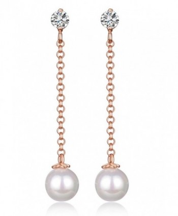 Infinite U Women's 925 Sterling Silver Cubic Zirconia Simulated Pearl Drop Dangle Earrings Studs Rose Gold - CQ12KD1QJVB