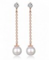 Infinite U Women's 925 Sterling Silver Cubic Zirconia Simulated Pearl Drop Dangle Earrings Studs Rose Gold - CQ12KD1QJVB