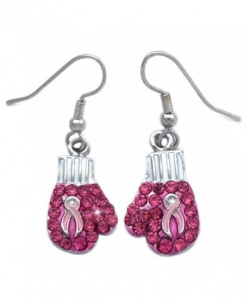 Support Breast Cancer Awareness Pink Ribbon Boxing Glove Heart Earrings - C611Q6KWYAD