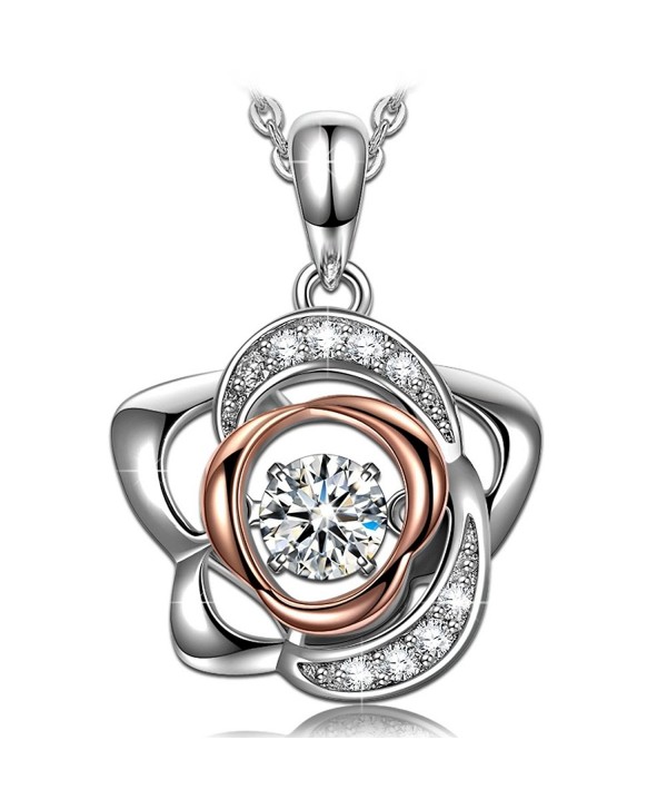 Dancing Heart "Rose Lover" 925 Sterling Silver 4A CZ Rose Gold Plated Pendant Necklace [Delicate Gift Box] - CF1868MS5QW