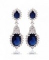GULICX Vintage Design Long Luxury Oval CZ Stone Silver Tone Blue Sapphire Color Drop Earrings - C012FSC81P7