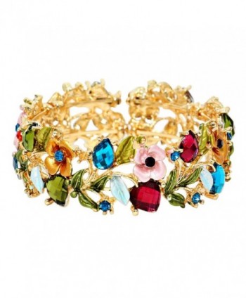Rosemarie Collections Women's Flower and Vine Glass Crystal Fashion Cuff Bracelet - Jewel Tones - CG17YM208SY