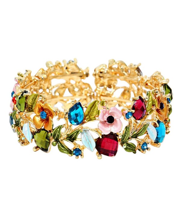 Rosemarie Collections Women's Flower and Vine Glass Crystal Fashion Cuff Bracelet - Jewel Tones - CG17YM208SY