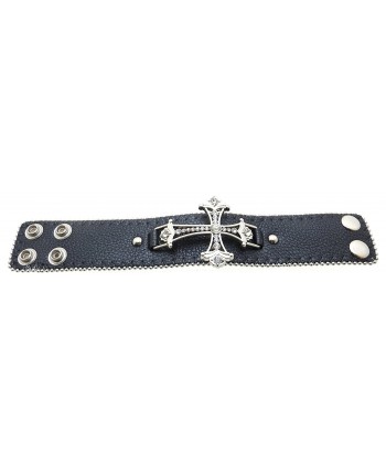Leather Bracelet Rhinestone Cross Beading