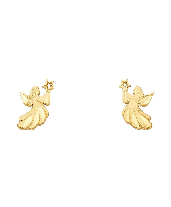 14K Yellow Gold Fancy Angel Stud Earrings (7 X 13mm) - C9125HEYAIR
