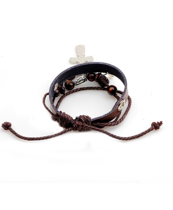 Luvalti Double Cross Leather Bracelet - Christian Jewelry for Men and Women - CM187ANUTKZ