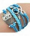 Bracelet-Pikolai Lovely Owl Pearl Friendship Multilayer Charm Leather Bracelets - Blue - C612O1ODAPC