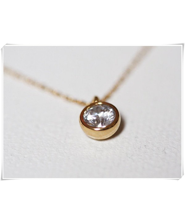 Gold-Bezel set solitaire CZ necklace- Drop Diamond Necklace-Solitaire necklace - CO12N1SP7SU