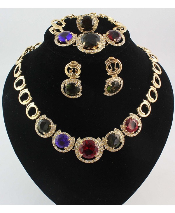 New Design 18k Gold Plated Zircon Wedding Necklace Bracelet Ring Earring Jewelry Sets - CZ121ZZM6BB