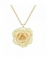 ZJchao 30mm Golden Necklace Chain with 24k Gold Dipped Real Rose Pendant Gift for Women - Cream - CC11LW6H1S7