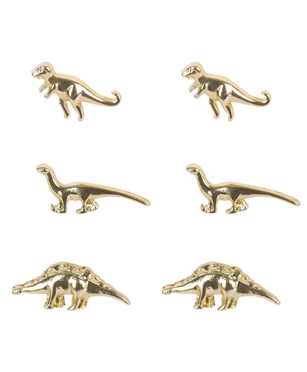 Lucky Way Punk Jewelry Alloy Cute 3 Pairs of Studs Punk Cartilage Dinosaur Earrings - Gold-color - CG11Y07LQG3