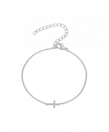 PAVOI 14K Gold Plated CZ Simulated Diamond Crucifix Sideways Cross Bracelet for Women - C612OBNTI3C