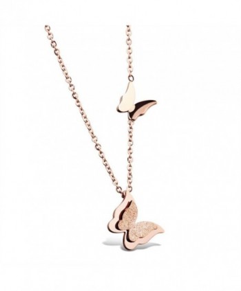Womens Girls Stainless Steel Butterfly Pendant Charms Clavicle Chain Necklace - Rose Gold - CO12O1OHKFX