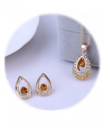 Austrian Crystal Jewelry Set-Drop Pendant Necklace Earrings-Fshion jewelry-Cyber Monday Deals - Champagne - C6185XQ4HLY