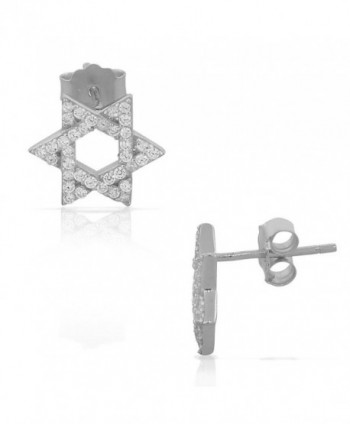 925 Sterling Silver CZ Jewish Star of David Stud Earrings - White - CG11T13R2RX