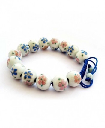 12mm Hand Crafted Vintage Style Porcelain Flower Beads Adjustable Bracelet - CS117RCVB0J