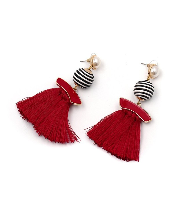 Starshiny Bohemian Thread Ball Dangle Earrings Tassel Drop Earring Ear Stud Women Charm Jewelry - Red - C1186ZRG57Z