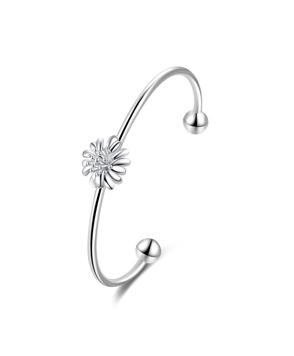 Godyce Roses Flower Daisy Plumeria Bangle Bracelet for Women Cuff - Sterling Silver Plated Zircon Jewelry - CG12N5M87HF