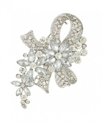 EVER FAITH Wedding Silver-Tone Bowknot Flower Clear Austrian Crystal Brooch - CZ11FN4Z7NF