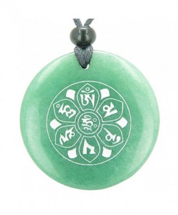 Om Mani Padme Hum Mantra Amulet Green Quartz Magic Circle Pendant Necklace - CF1155OM1ZF