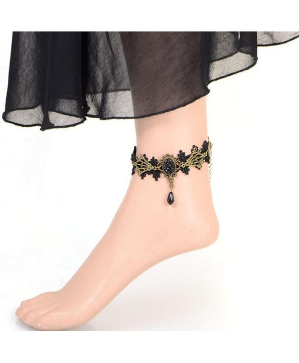 ABC New Fashion Women Jewelry Gothic Black Lace Black Alloy Flower Anklets - CF12EKZSVB7